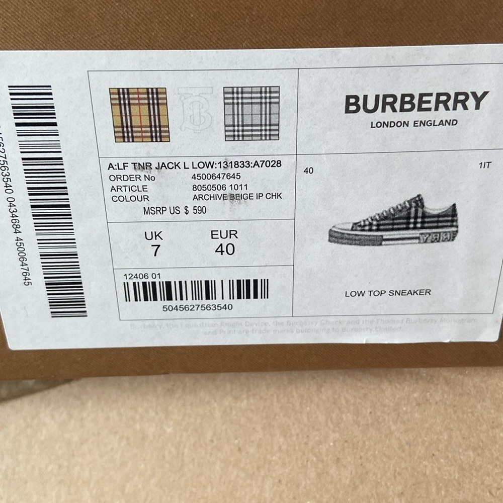 Authentic Burberry Checked Jack L Low Sneakers NWO Tags never worn. 40 - Picture 4 of 4